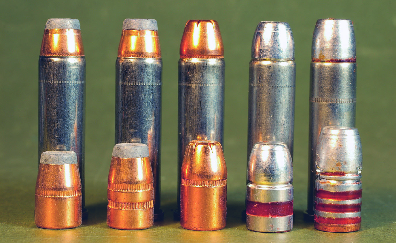 These bullets all shot well in the Uberti .357 Magnum rifle (left to right): Sierra 125-grain Jacketed Hollow Cavity, Sierra 140-grain JHC, Hornady 158-grain FP-XTP, RCBS 38-158-CM and LBT 358 200 FN. The LBT bullet had to be loaded one at a time into the rifle, because cartridges with it were too long to cycle through the action.